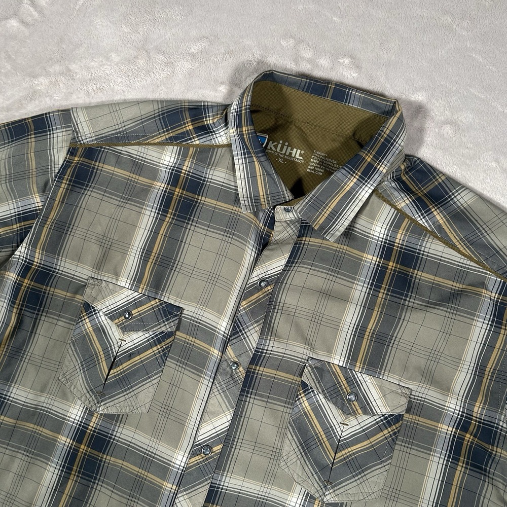 Kuhl Eluxur Pearl Snap Shirt Men XL Multi Check Plaid Western Outdoors Stretch